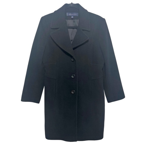 Anne Klein Black Wool Single-Breasted Notched-Collar‎ Walker Coat Sz M - Picture 1 of 5